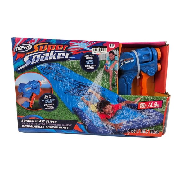 Nerf Super Soaker Soaker Built In Powered Hose Blaster 16ft Water Slide - Picture 1 of 12